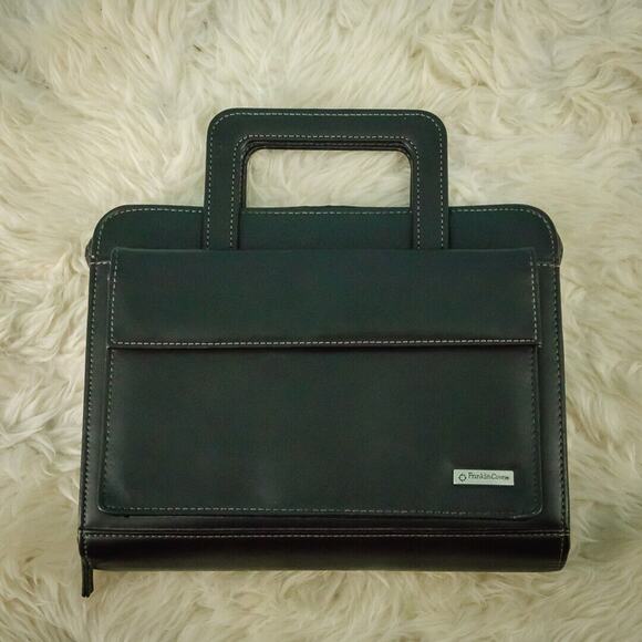 Franklin Covey Black Leather Master Plan 7 Ring Zip Retractable Handle Planner - Picture 3 of 7